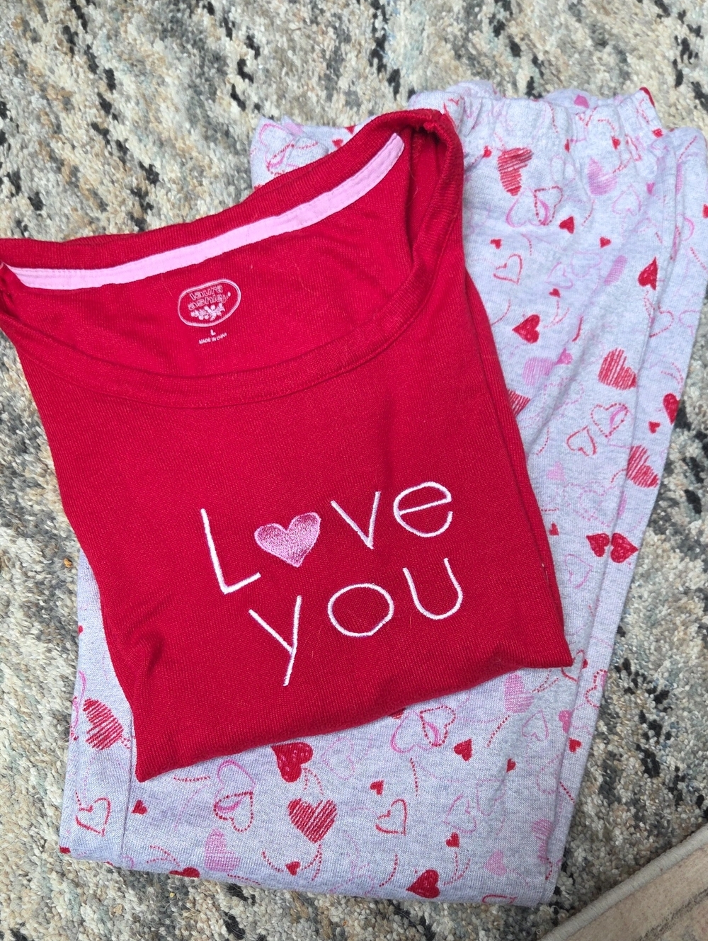Laura Ashley Red 'Love You' Pajama Set with Gray Heart-Print Joggers